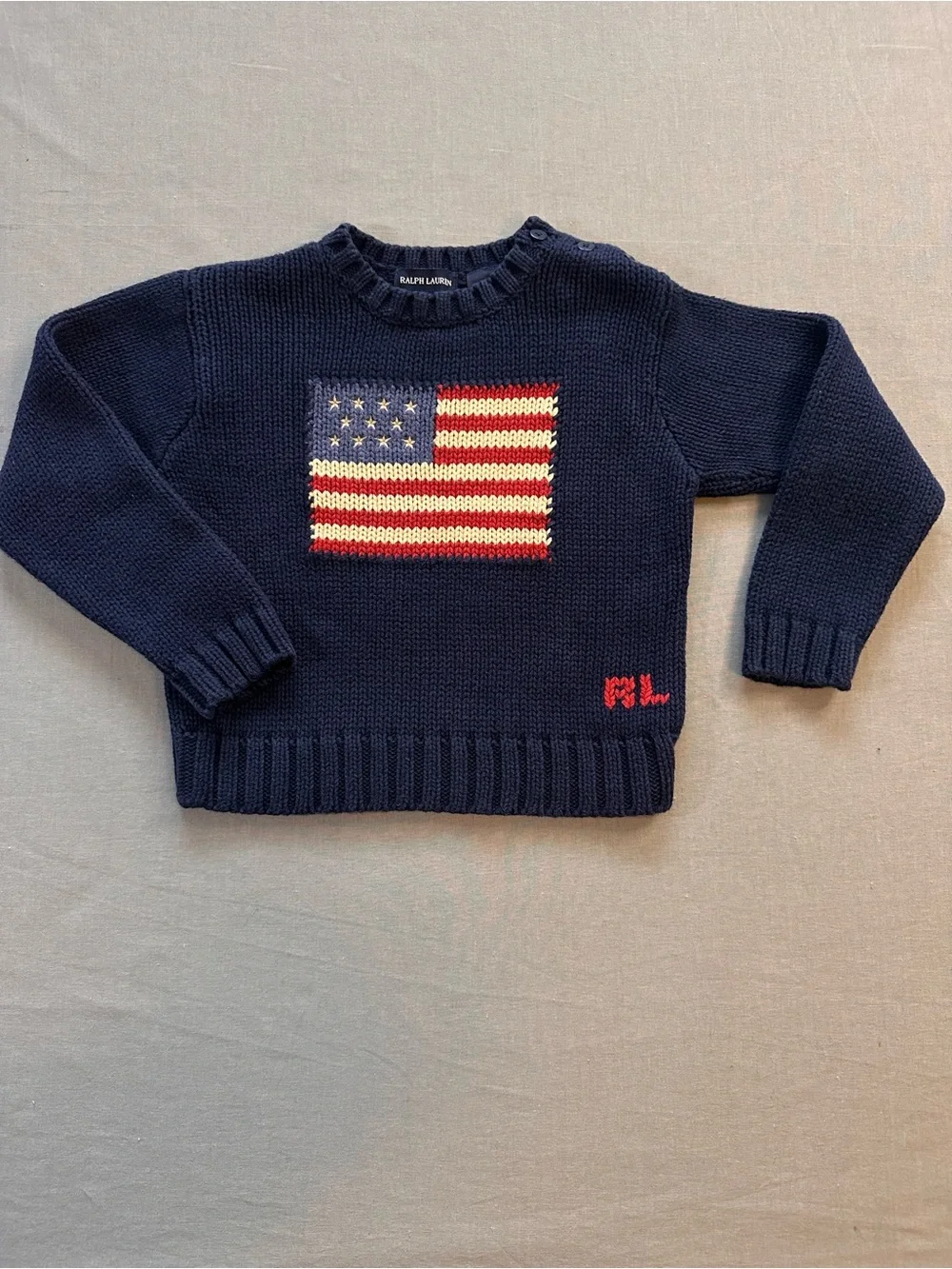 Ralph Lauren USA Flag Navy Knit Sweater 100% Cotton - Picture 1 of 10
